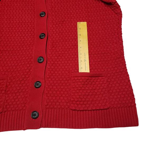 Chaps Red Basket Weave Sweater 2X Plus Size Vintage Cardigan Pockets Retro - Picture 5 of 9